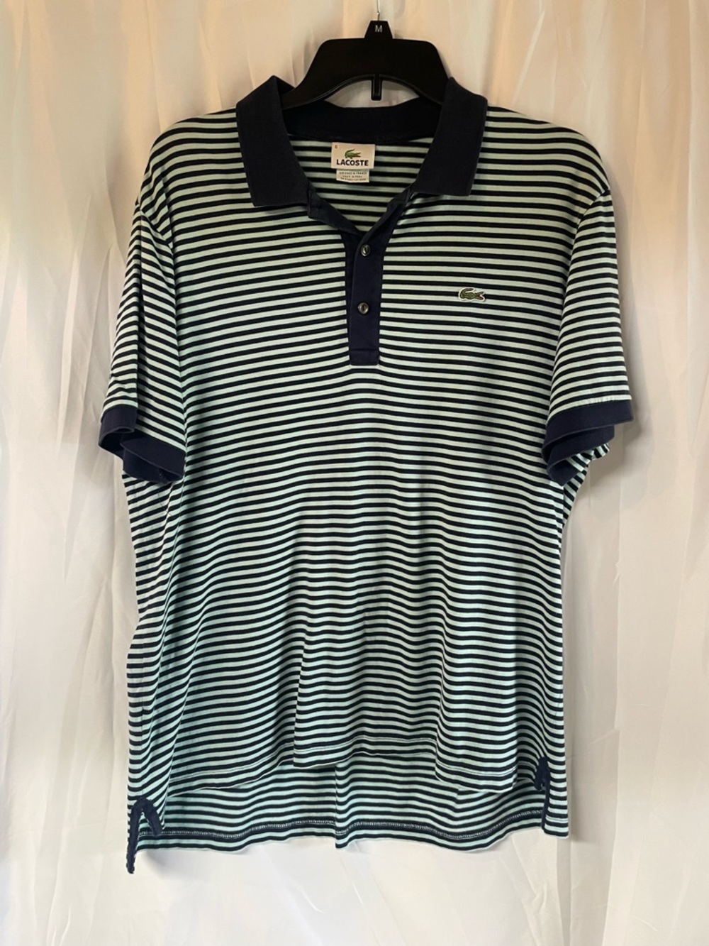 Lacoste Men's Navy & Light Green Striped Polo